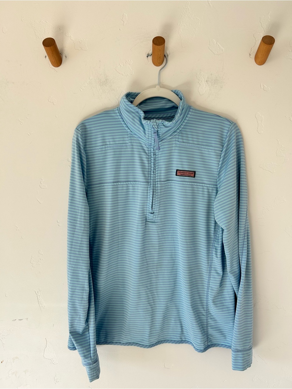Vineyard Vines W's Microstripe Sankaty Half Zip Shep Shirt Sz Med Blue Stripes